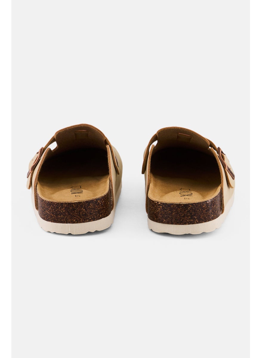 Women Leather Upper Slip On Clogs, Beige