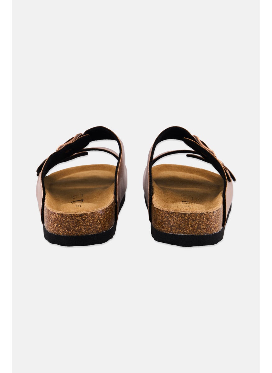 Women Double Buckle Slip On Sandals, Rose Gold