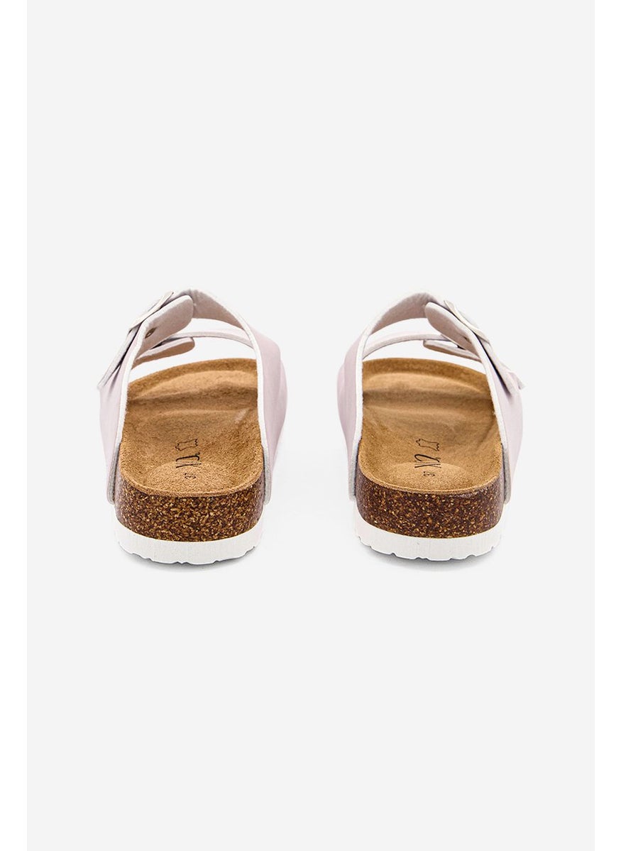 Women Double Buckle Slip On Cork Sandals, Lavender