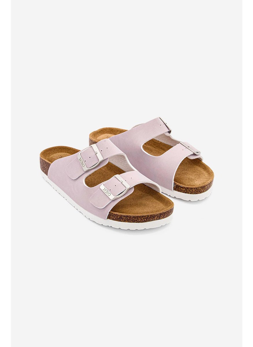 Women Double Buckle Slip On Cork Sandals, Lavender