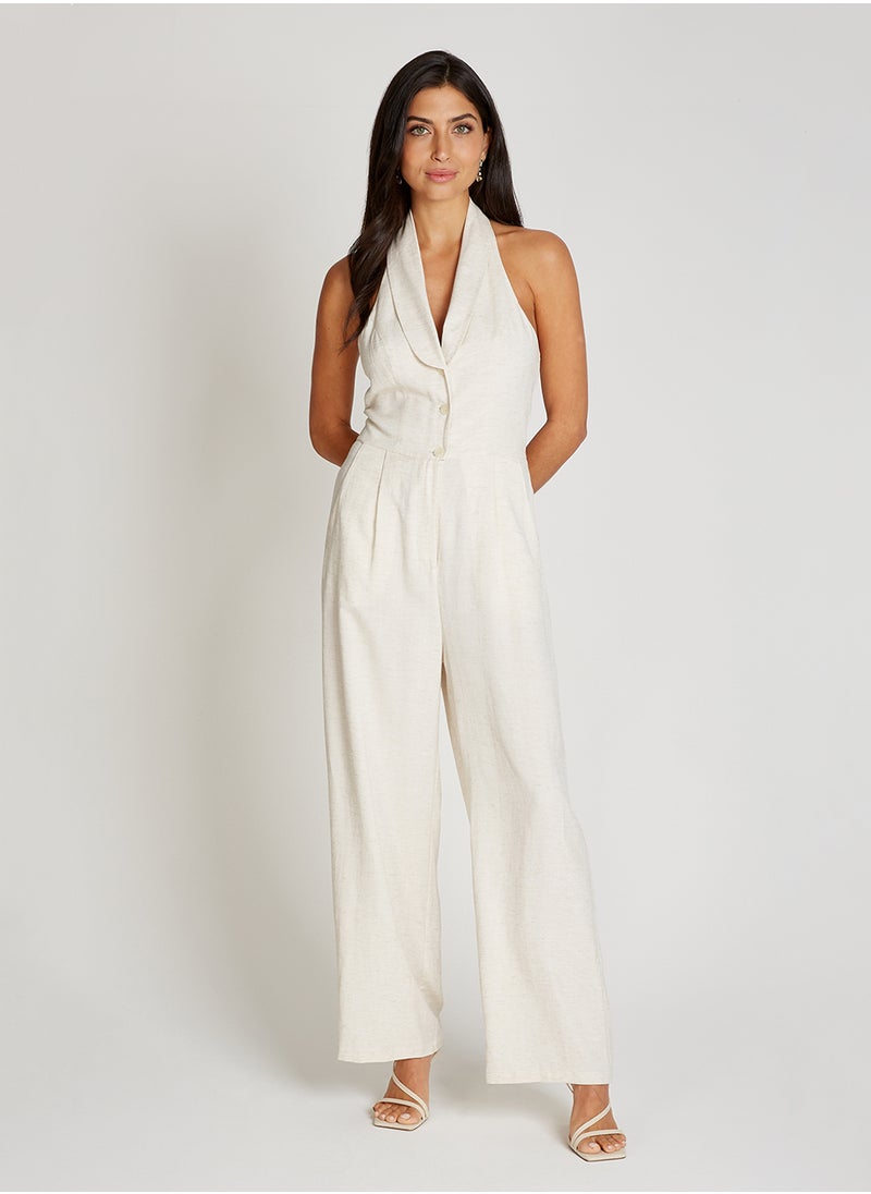 Sleeveless V Neck Wide Leg Jumpsuit