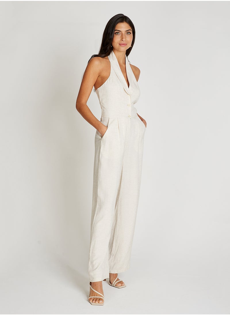 Sleeveless V Neck Wide Leg Jumpsuit