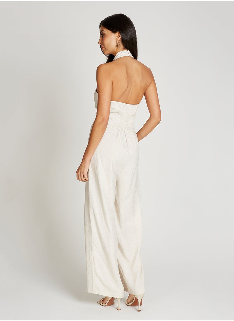 Sleeveless V Neck Wide Leg Jumpsuit