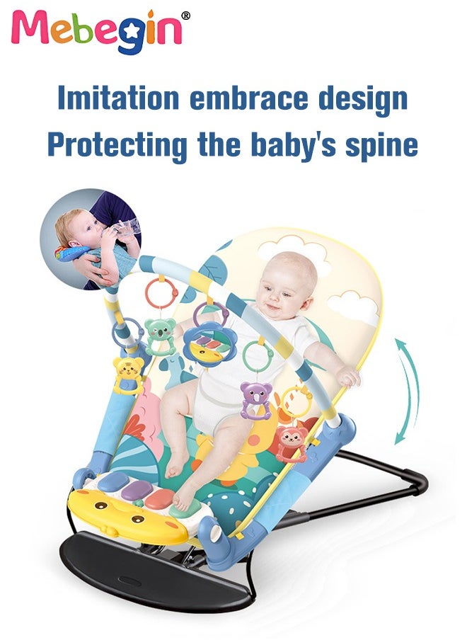 2 in 1 Baby Gym Play Mats and Rocking Chair, 53*73*44cm Baby Activity Mat, 50*81*61cm Multi-functional Baby Early Learning Chair with Detachable Toys, Soothing Baby Bouncer Chair, Musical Activity C