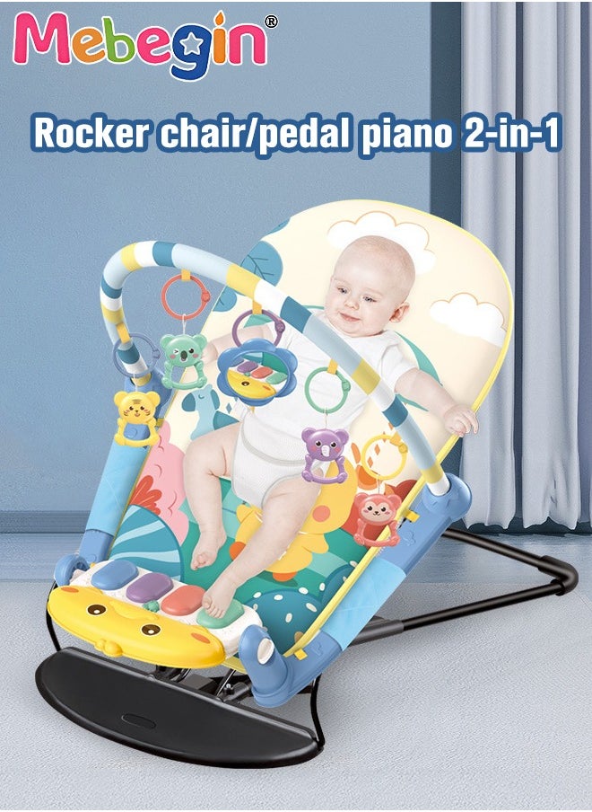 2 in 1 Baby Gym Play Mats and Rocking Chair, 53*73*44cm Baby Activity Mat, 50*81*61cm Multi-functional Baby Early Learning Chair with Detachable Toys, Soothing Baby Bouncer Chair, Musical Activity C