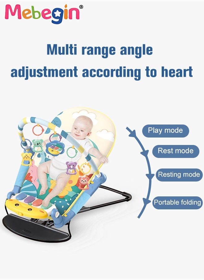 2 in 1 Baby Gym Play Mats and Rocking Chair, 53*73*44cm Baby Activity Mat, 50*81*61cm Multi-functional Baby Early Learning Chair with Detachable Toys, Soothing Baby Bouncer Chair, Musical Activity C