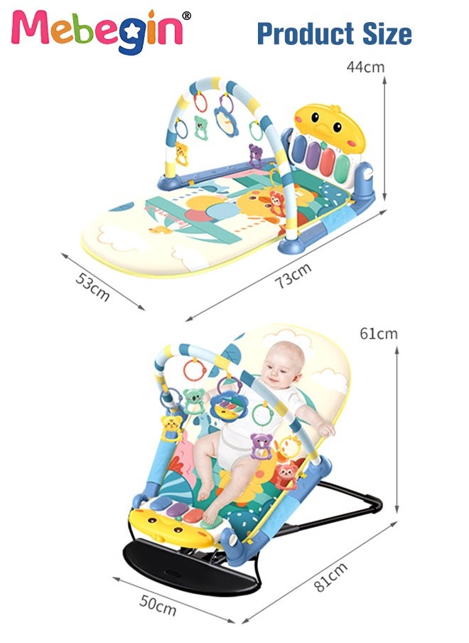 2 in 1 Baby Gym Play Mats and Rocking Chair, 53*73*44cm Baby Activity Mat, 50*81*61cm Multi-functional Baby Early Learning Chair with Detachable Toys, Soothing Baby Bouncer Chair, Musical Activity C