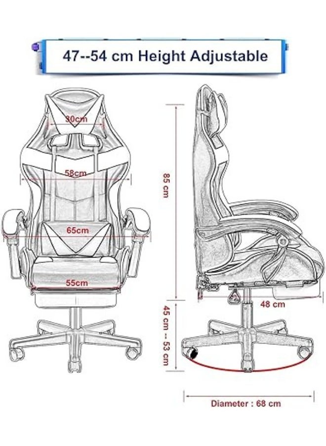 Gaming Chair Ergonomic Executive-3D 360° Rolling Swivel Reclining Computer Chair PU Leather Adjustable Height with Headrest Pillow Cushion & Lumber Support Back, Premium Foam.