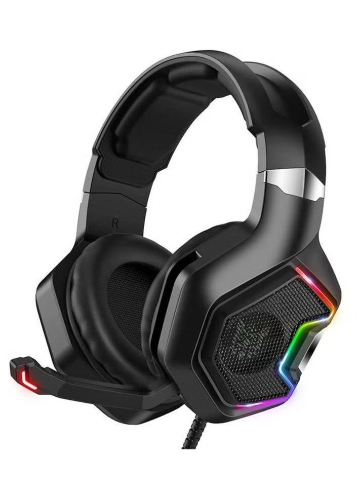K10 Pro Gaming Headset with RGB Light – Surround Stereo Sound, Wired Headphones with Adjustable Mic, Comfortable Fit, Noise-Canceling, Compatible with PS4, Xbox One, PC, and Mobile Gaming