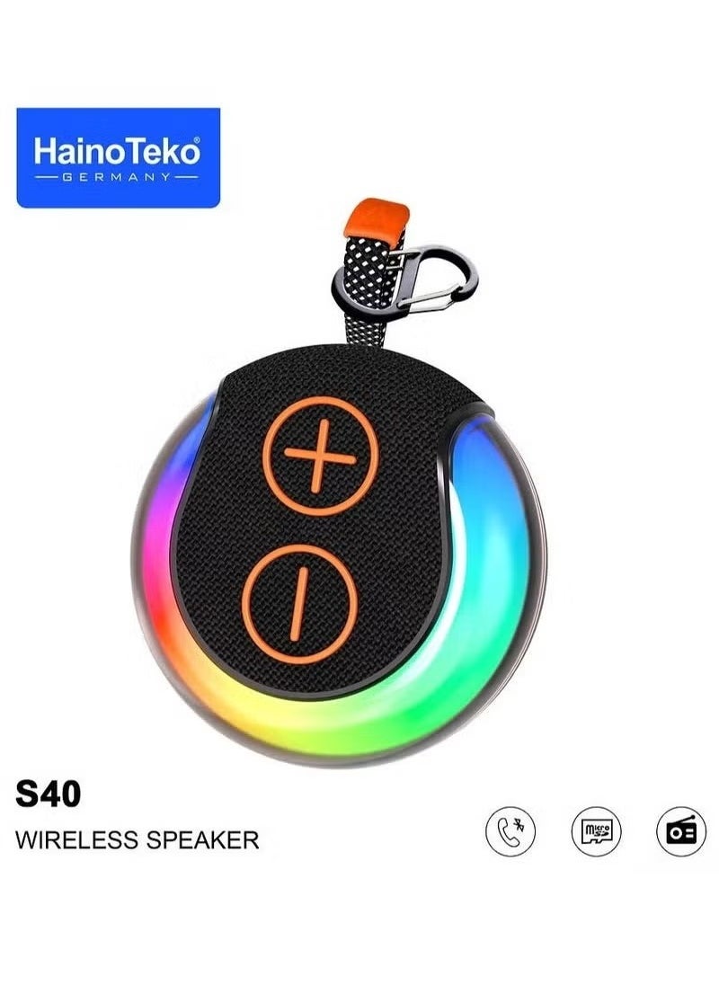S40 Compact Bluetooth Speaker – Wireless Portable Sound System with HiFi Audio, Rich Bass, RGB Lights & Intuitive Button Controls – Sleek Rechargeable Speaker for Outdoor Fun, Travel, Parties & Home Use – Elegant Black Design