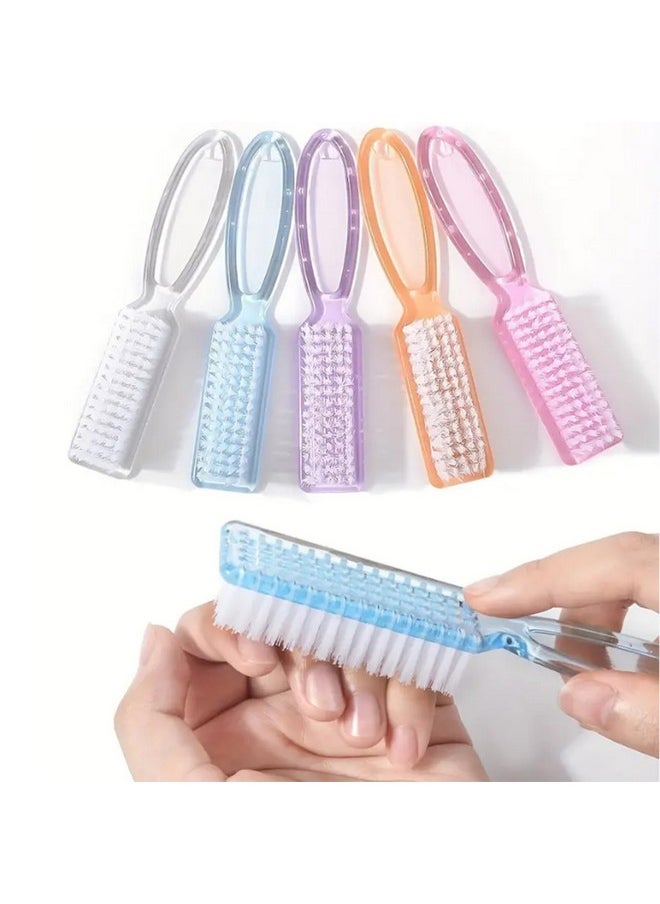 5Pcs Handle Grip Nail Brush For Cleaning Fingernails Nail Scrubber Manicure Brush Nail Tech Nail Cleaning Brushes For Toes And Nails (5 Transparent Colors)