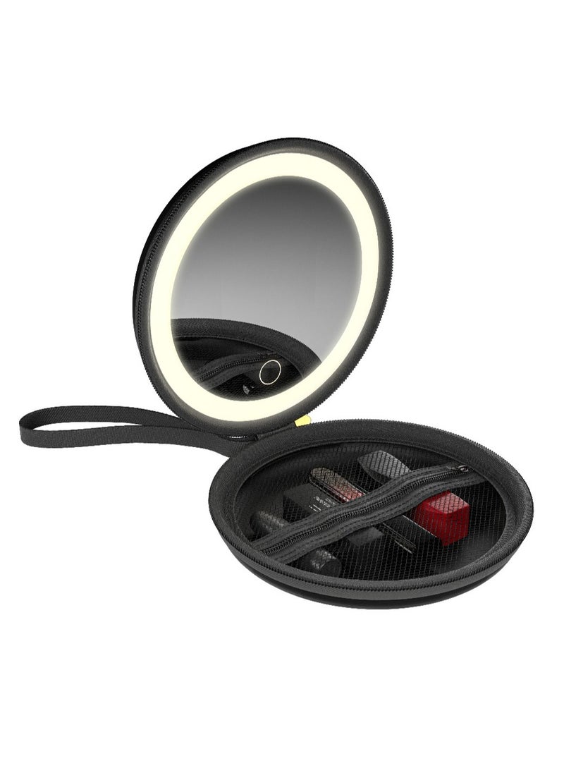 Makeup Pouch with LED Mirror & Light / Touch Control Switch / Adjustable Brightness & Light Modes / 4 Hours Working Time / 36 Pcs LED Beads / Travel Friendly / High-Definition Mirror / Built-in Organizer - Black