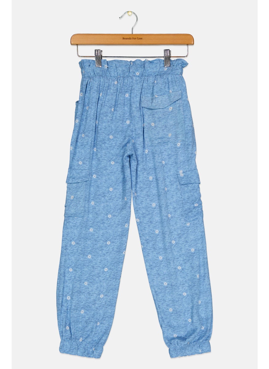 Kids girl Allover Print Cargo Pants, Blue