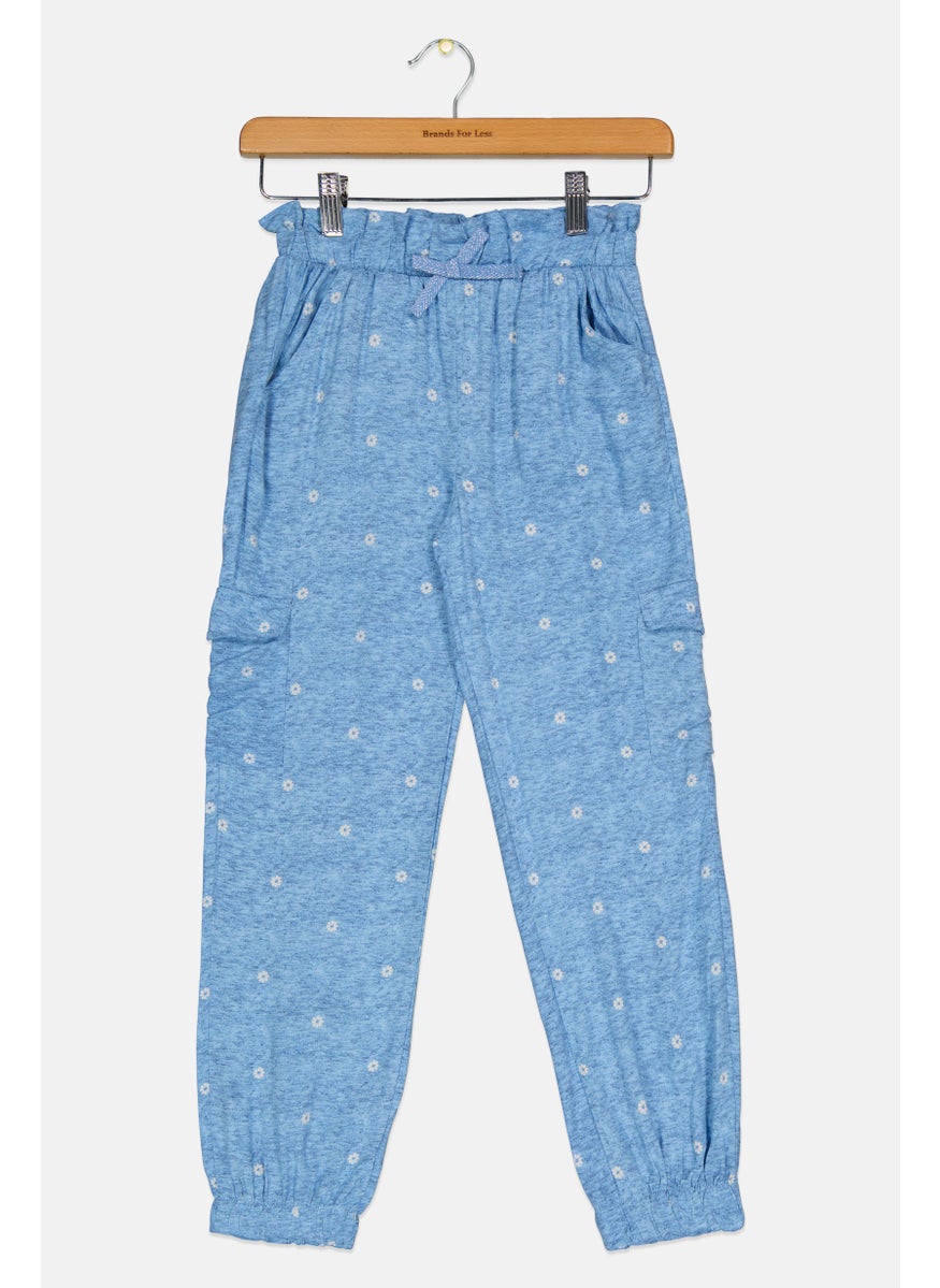 Kids girl Allover Print Cargo Pants, Blue
