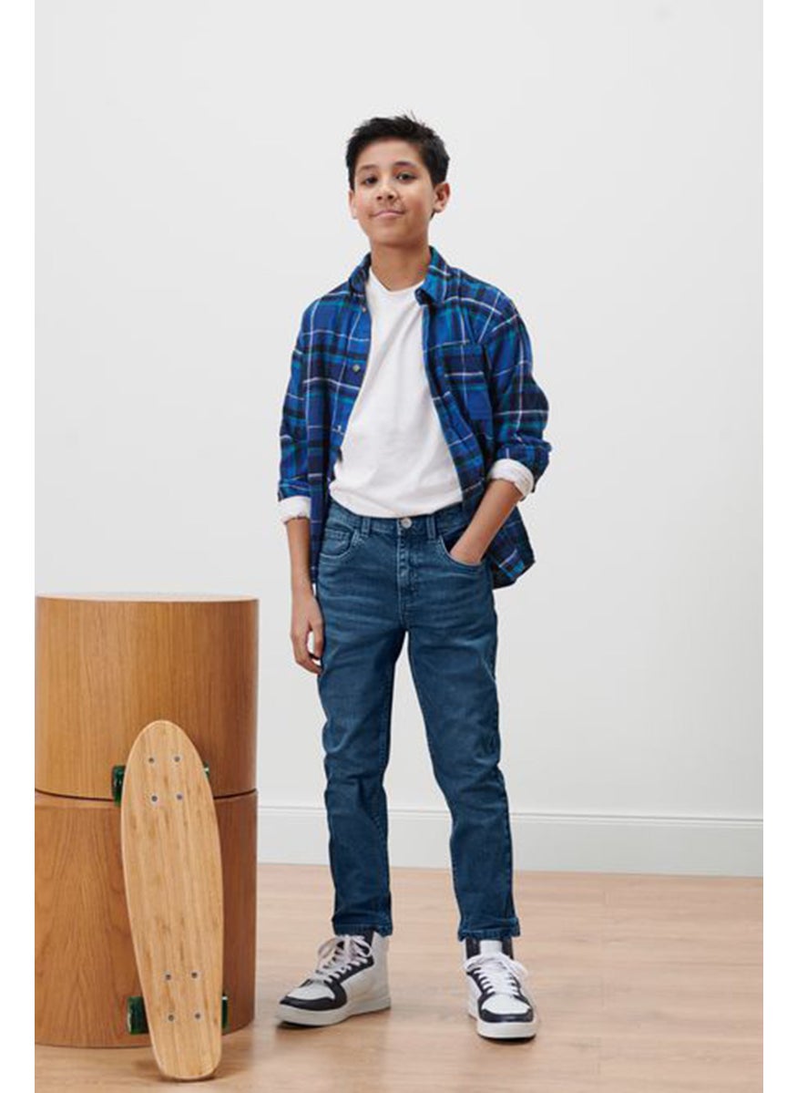 Kids Boy Washed Stretchable Denim Jeans, Blue