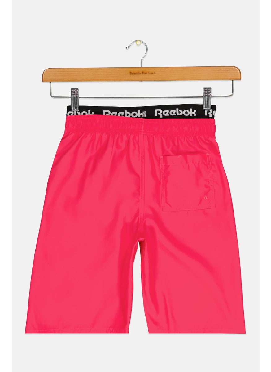 Kids Boy Brand Logo Swimwear Board Shorts, Fuchsia