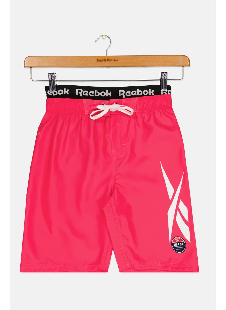 Kids Boy Brand Logo Swimwear Board Shorts, Fuchsia