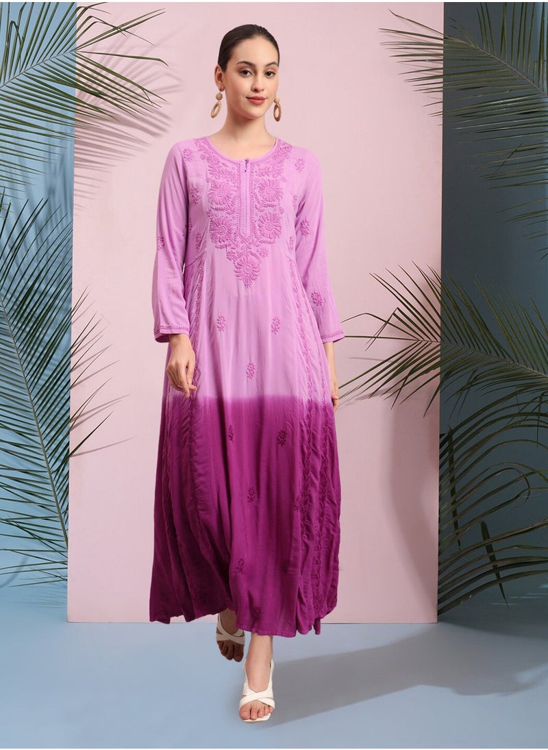 Hand Embroidered Chikankari Modal Ombre Jalabiya-AL4018
