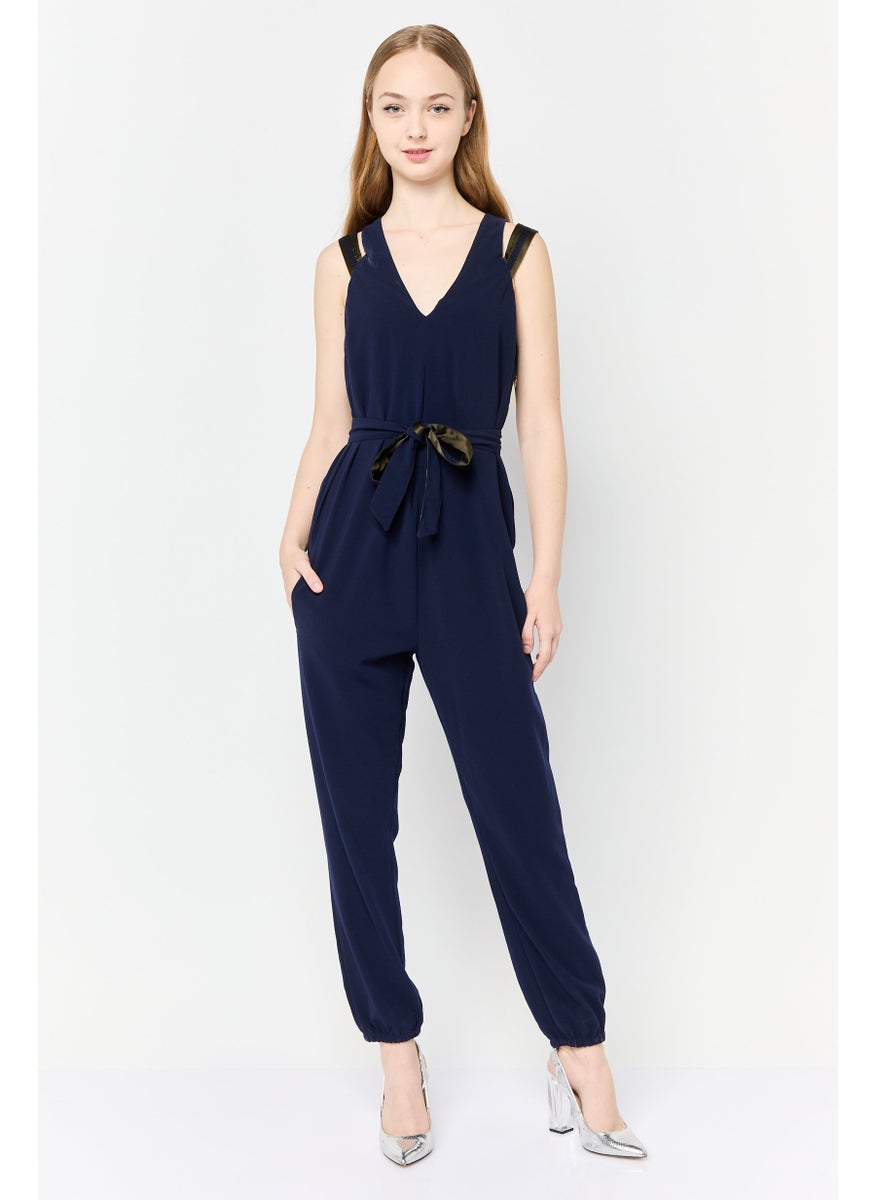 Women Plain Sleeveless Jumpsuit, Navy
