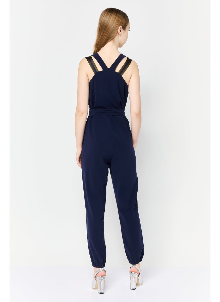 Women Plain Sleeveless Jumpsuit, Navy