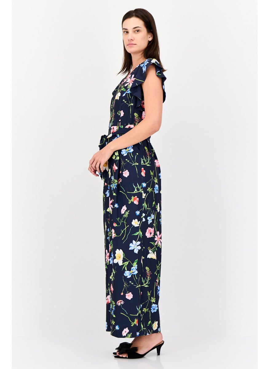 Women Kallie Floral Pattern Flutter Sleeve Jumpsuit, Multicolor