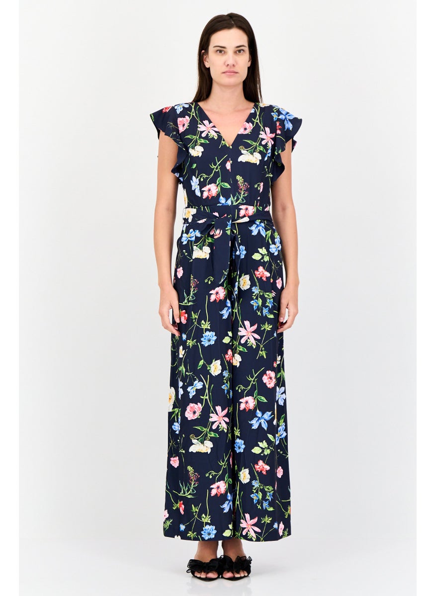 Women Kallie Floral Pattern Flutter Sleeve Jumpsuit, Multicolor