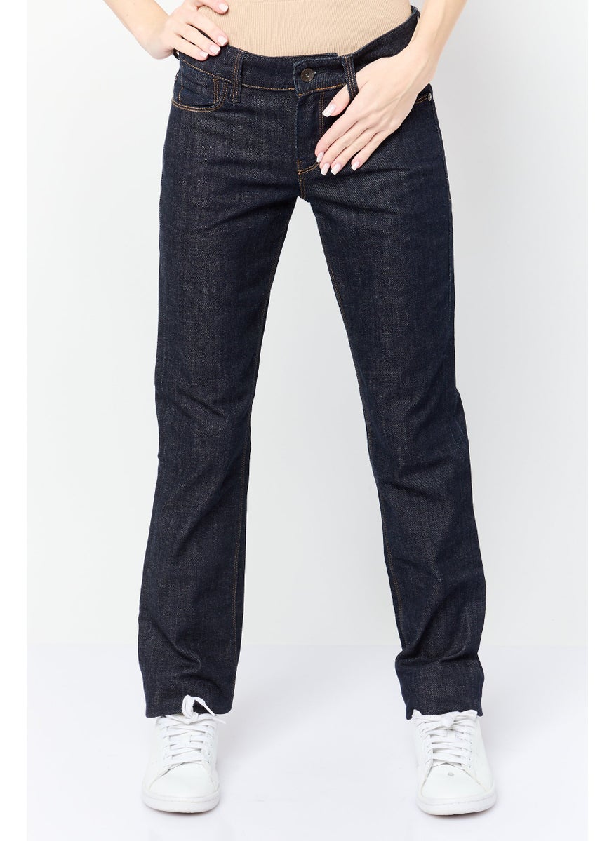 Women Regular Fit Washed Stretchable Denim Jeans, Navy