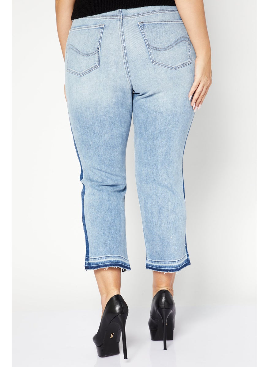 Women Plus Size Washed Denim Jeans, Blue