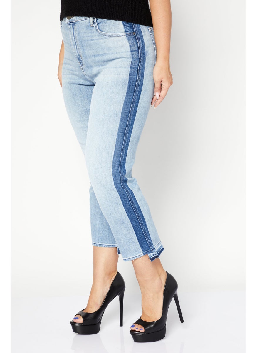 Women Plus Size Washed Denim Jeans, Blue
