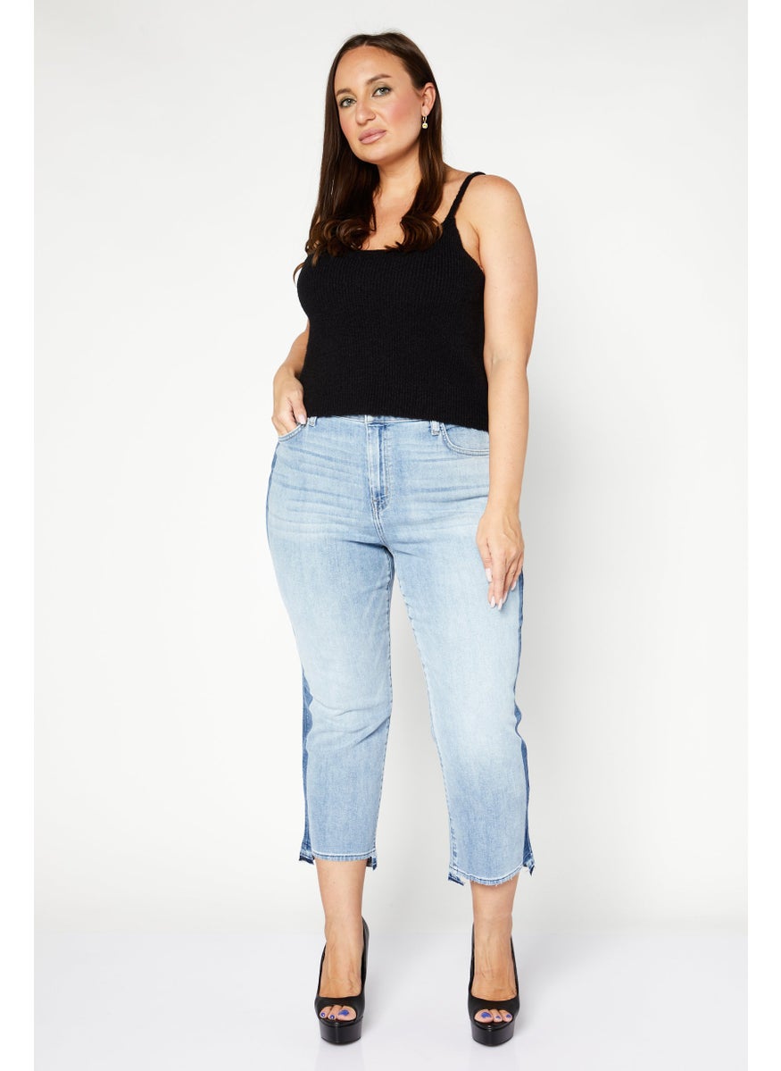 Women Plus Size Washed Denim Jeans, Blue