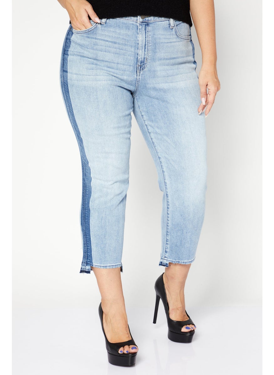 Women Plus Size Washed Denim Jeans, Blue