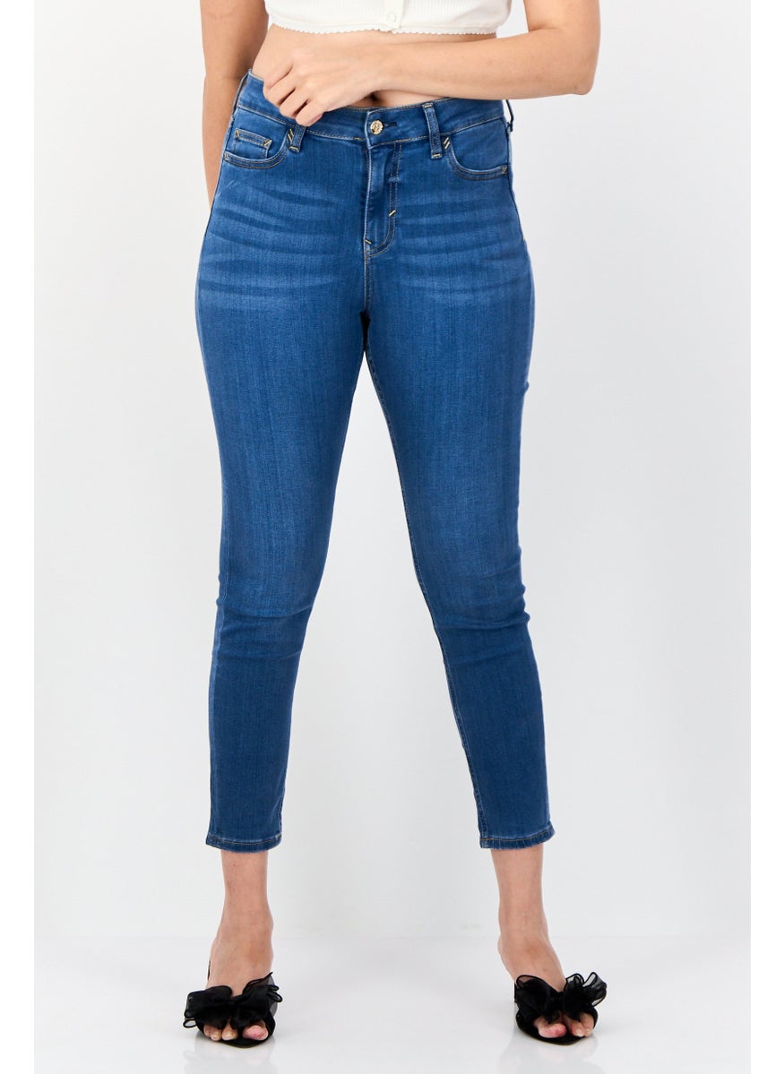 Women Skinny Fit Washed Stretchable Jeans, Blue