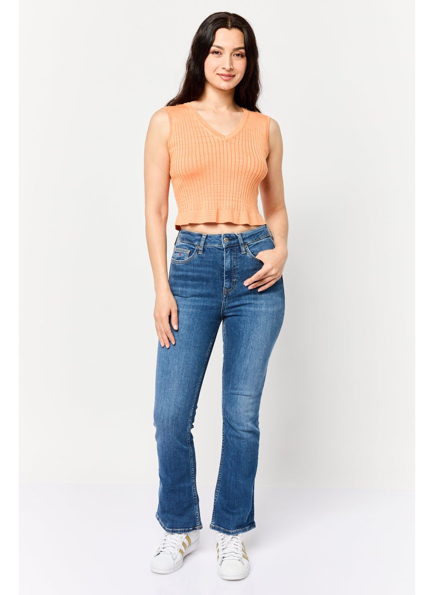 Women Regular Fit Washed Straight Leg Jeans, Blue