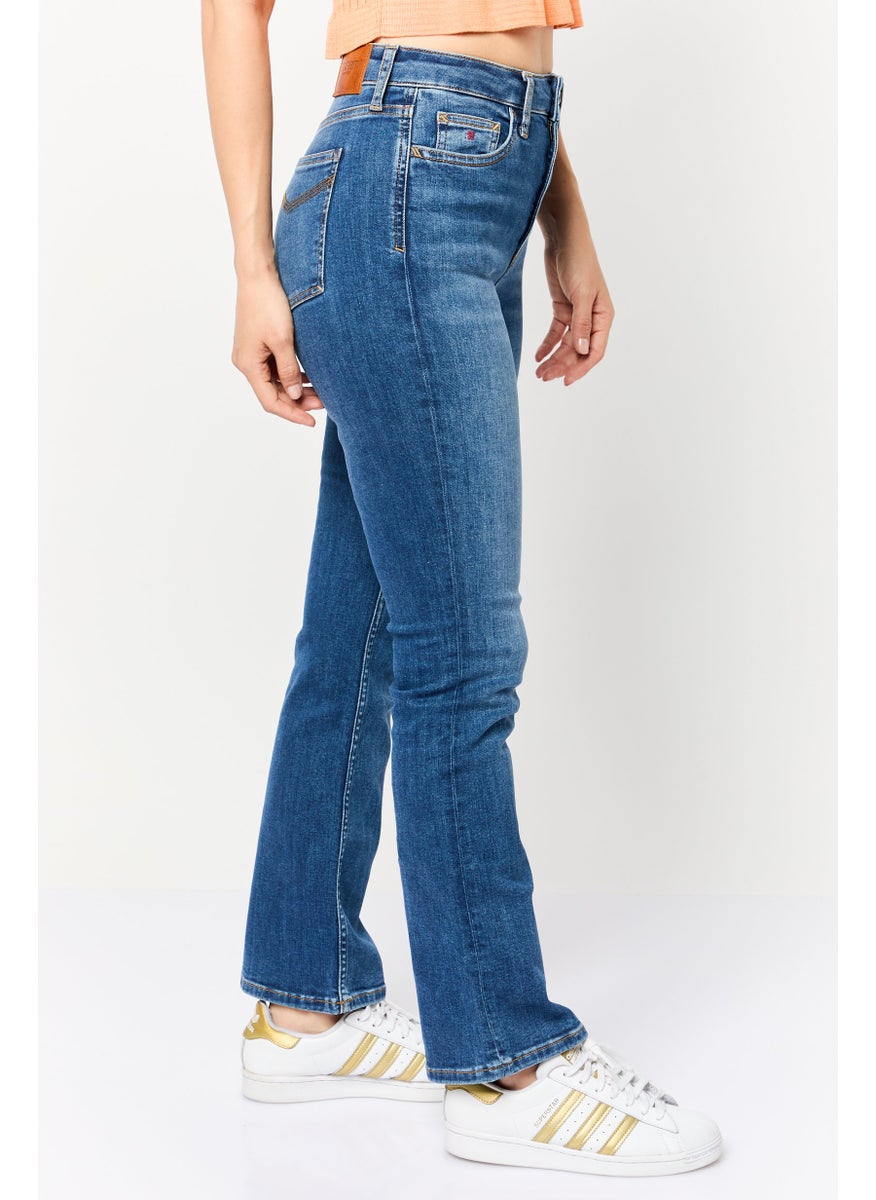 Women Regular Fit Washed Straight Leg Jeans, Blue