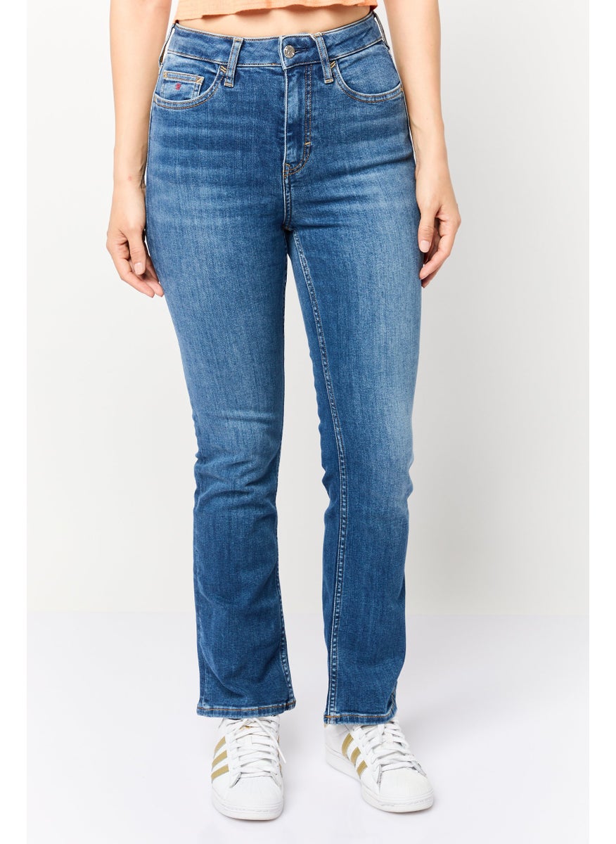 Women Regular Fit Washed Straight Leg Jeans, Blue