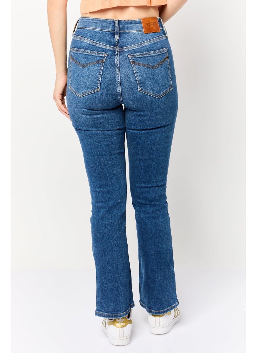 Women Regular Fit Washed Straight Leg Jeans, Blue