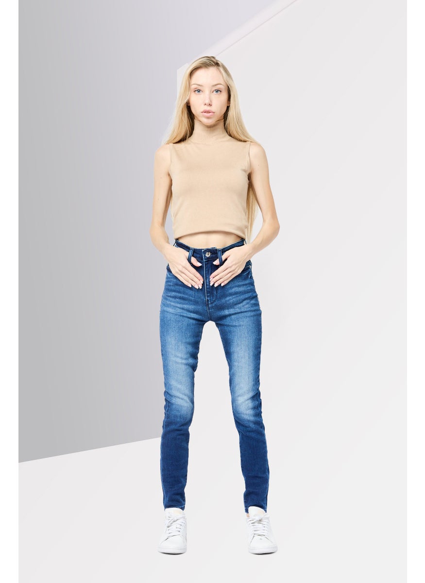 Women Skinny Fit Dark Wash Stretchable Denim, Navy