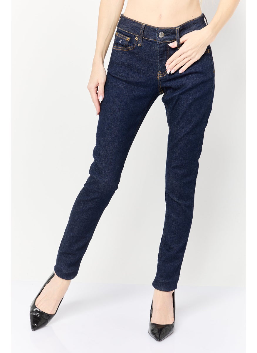 Women Skinny Fit Washed Stretchable Jeans, Navy