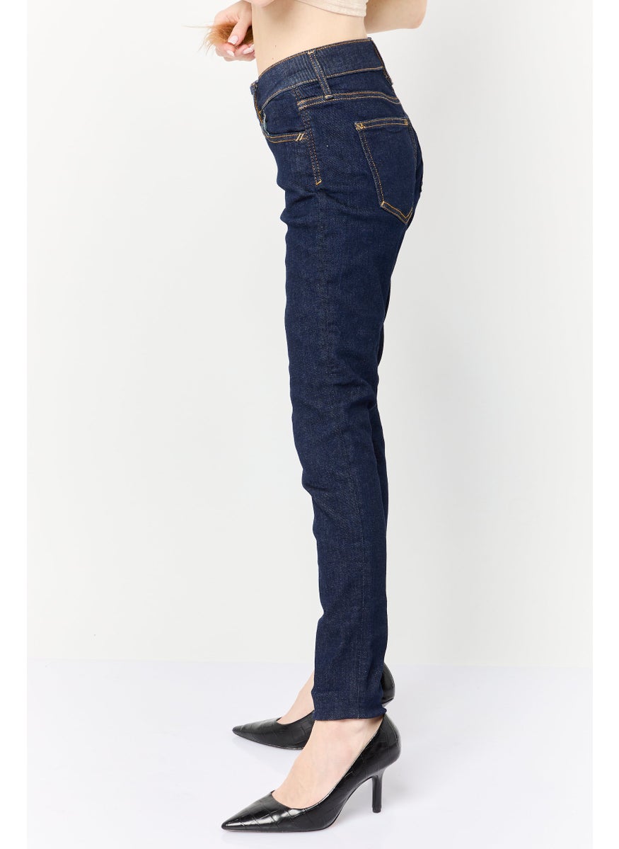 Women Skinny Fit Washed Stretchable Jeans, Navy