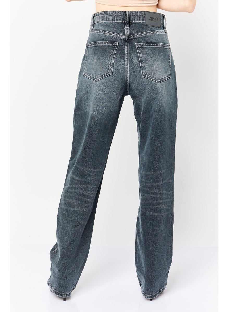 Women Straight Fit Washed Stretchable Jeans, Washed Black