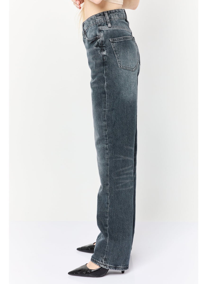 Women Straight Fit Washed Stretchable Jeans, Washed Black