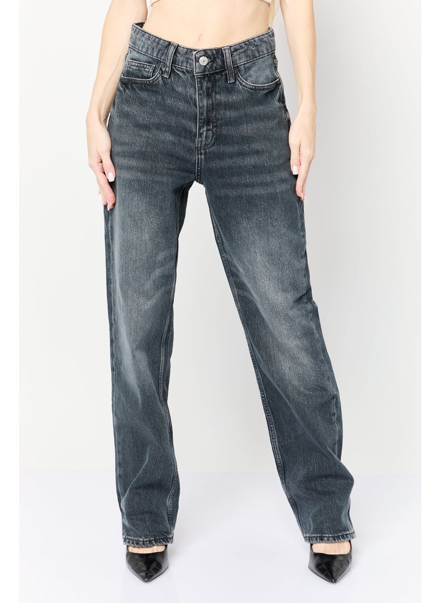 Women Straight Fit Washed Stretchable Jeans, Washed Black