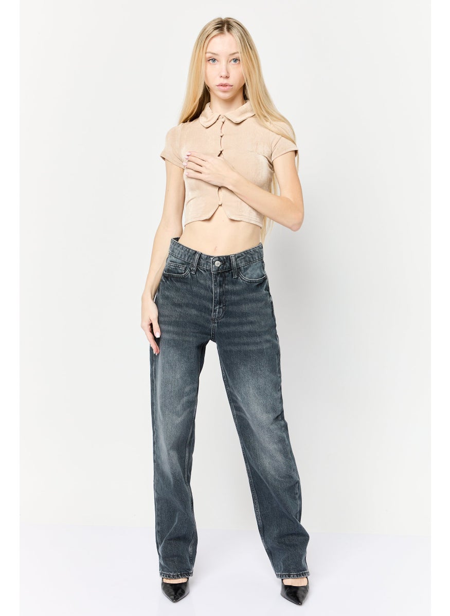 Women Straight Fit Washed Stretchable Jeans, Washed Black