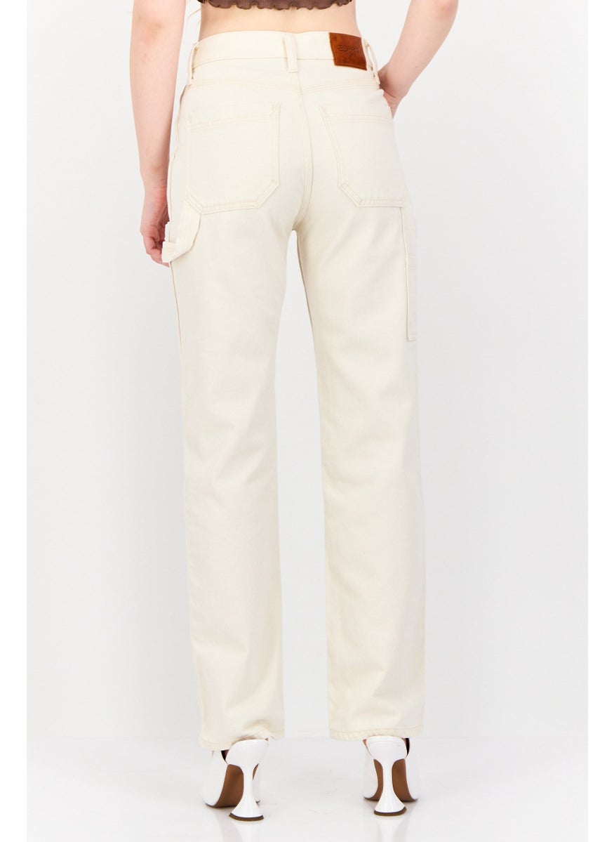 Women Regular Fit Straight Leg Denim Jeans, Cream