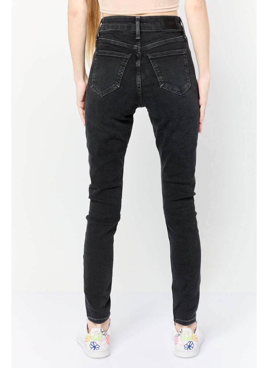 Women Skinny Fit Washed Stretchable Jeans, Black
