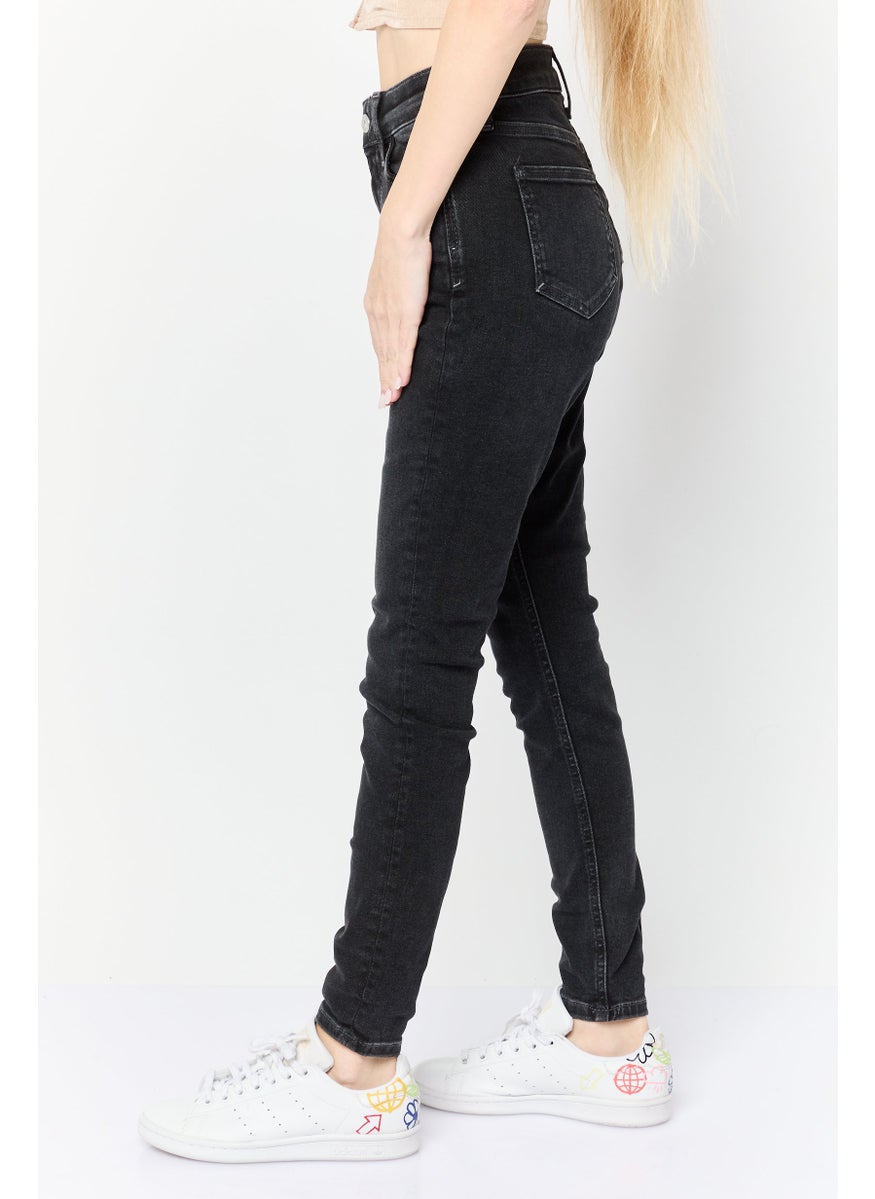 Women Skinny Fit Washed Stretchable Jeans, Black