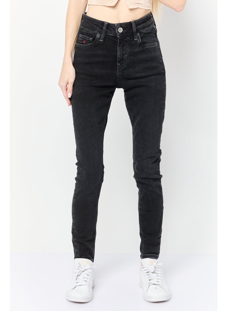 Women Skinny Fit Washed Stretchable Jeans, Black