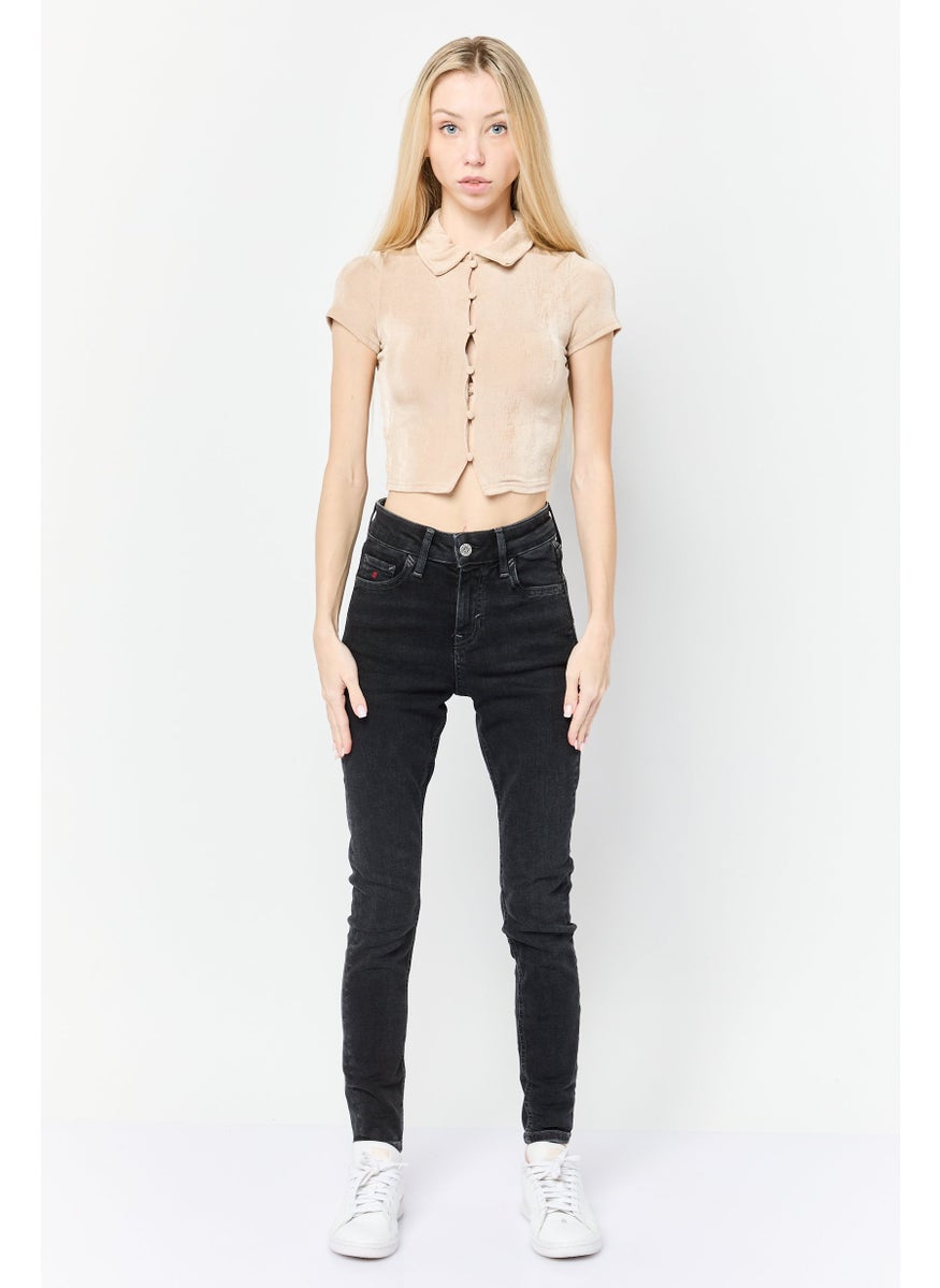 Women Skinny Fit Washed Stretchable Jeans, Black