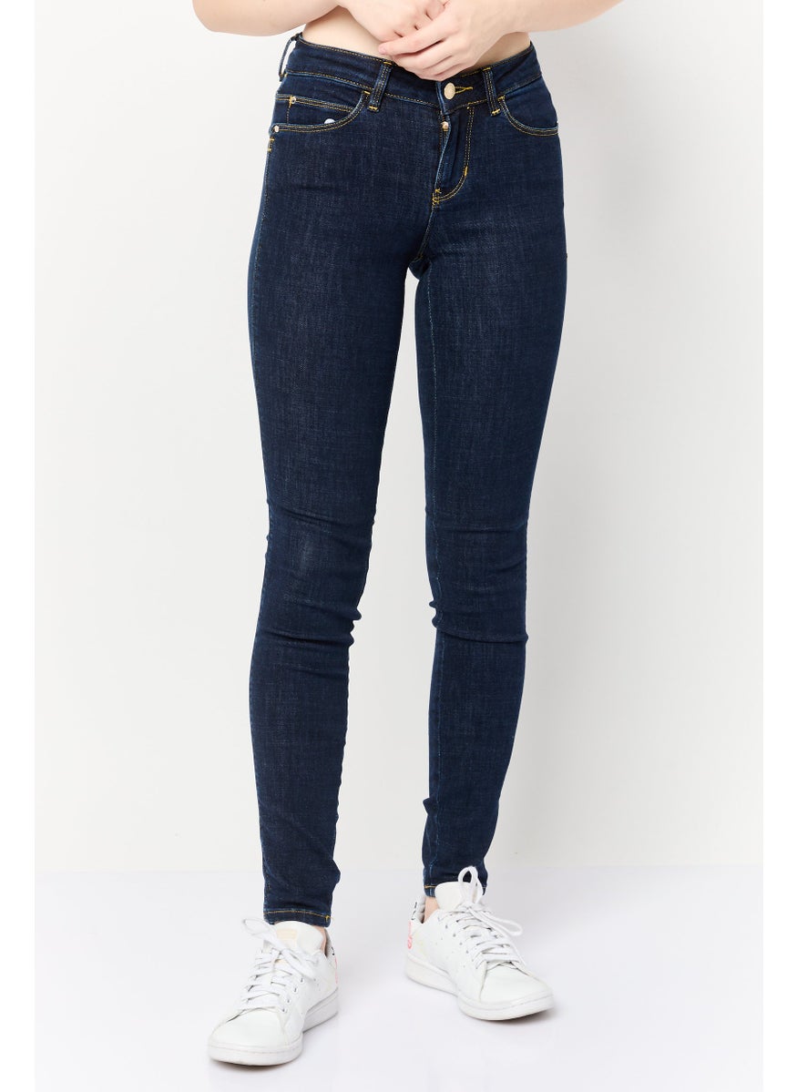 Women Skinny Fit Solid Stretchable Denim Jeans, Dark Blue