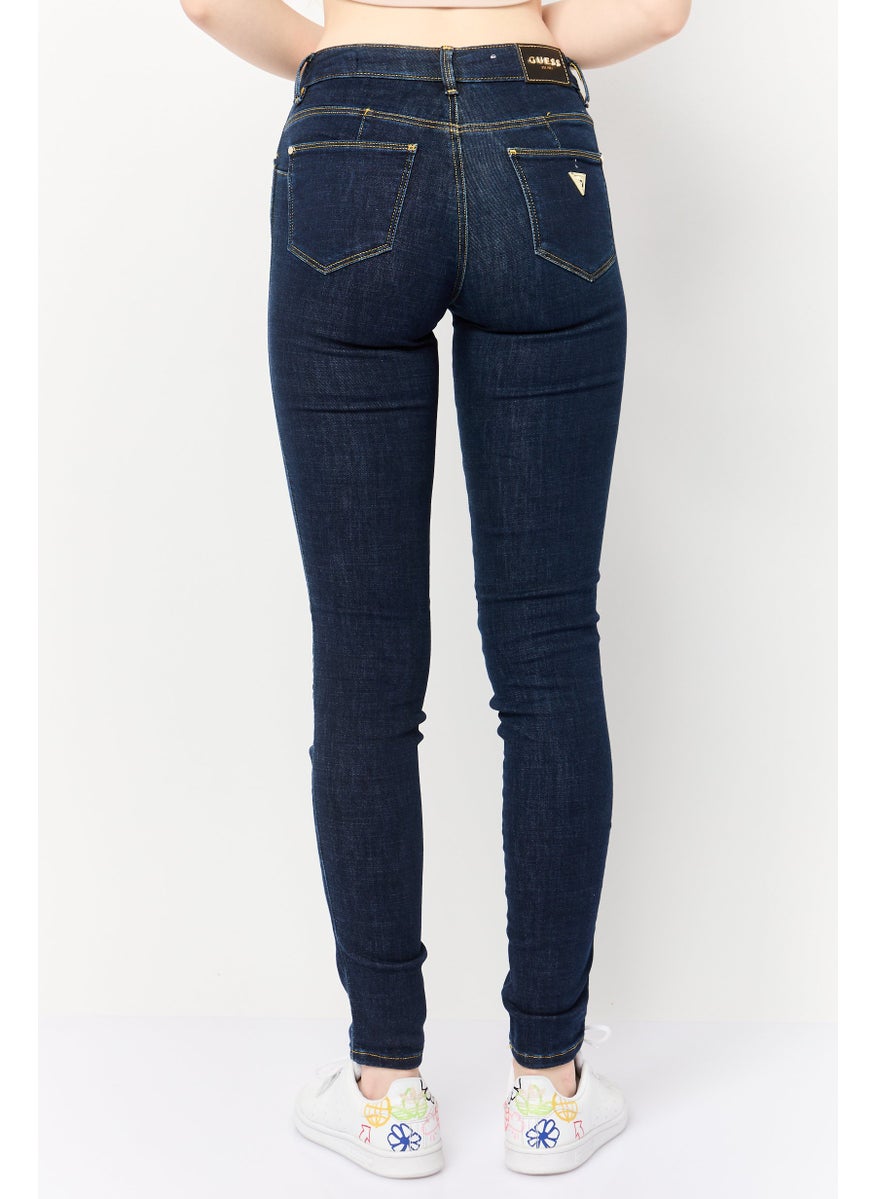 Women Skinny Fit Solid Stretchable Denim Jeans, Dark Blue